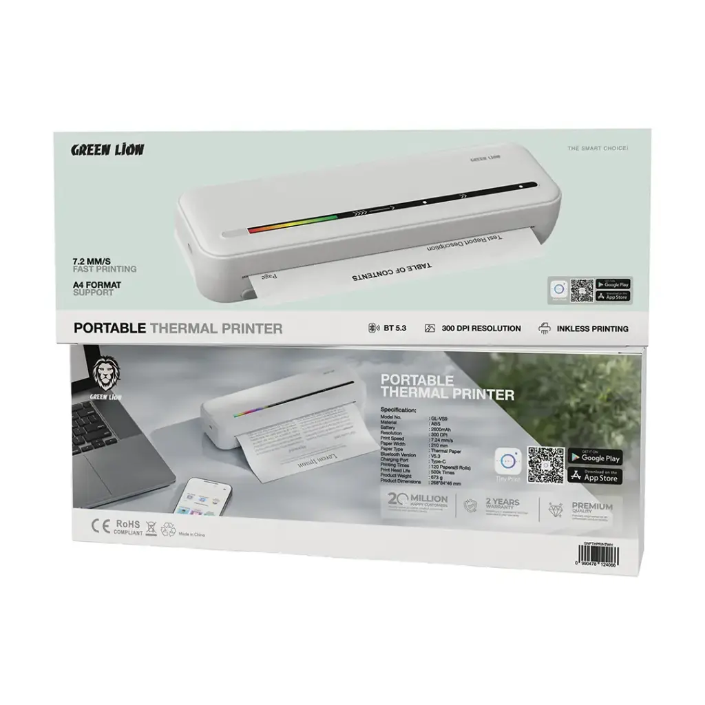 Green Lion Portable Thermal Printer - White Green Lion Portable Thermal Printer - White